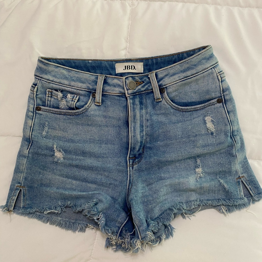 Just Black Blue Jean Shorts with Distressed Details